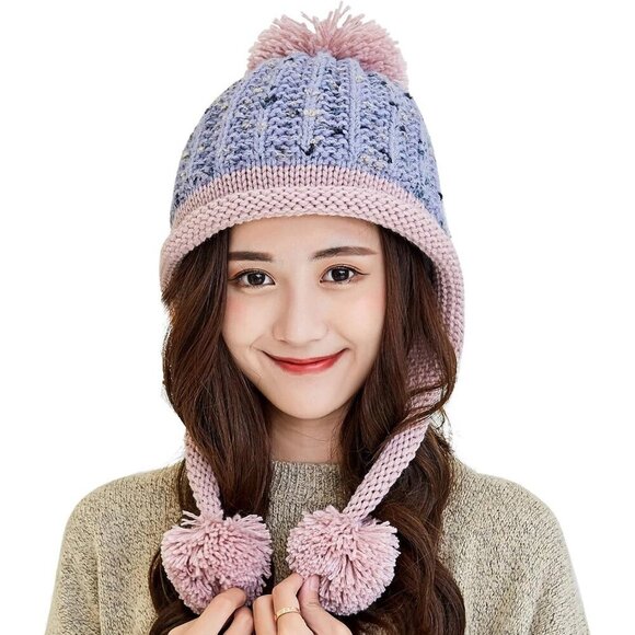 Women Lightgray Winter Peruvian Cover Ears Beanie Hat Ear Flaps Sherpa Snow main image 2